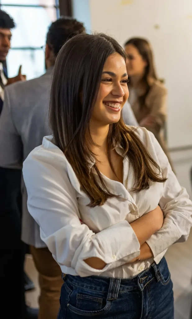 Femme d’affaires souriante dans un espace de travail